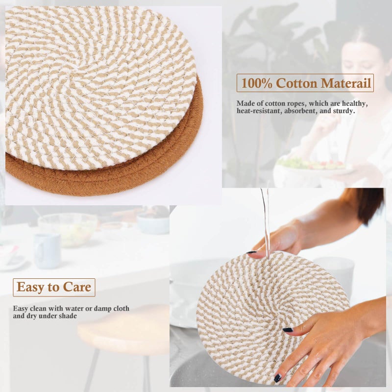 Billbotk 7"" Trivets for Hot Dishes, Hot pots and Pans, 4 Heat Resistant Hot Pads, Pot Holders for Kitchen, Home Essentials for New Home and Farmhouse Decor, Fall Decorations for Home(Brown) - Image 3